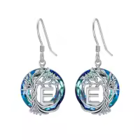 TOUPOP Sterling Silver Blue Crystal Tree Of Life Letter Drop Dangle Earrings-style_name:E Initial
