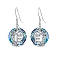 wholesale TOUPOP Tree Of Life Initial Earrings 925 Sterling Silver A-z Letter Drop Dangle Earrings Blue Circle Crystal Jewelry Birthday Christmas Gifts For Women Her Girlfriend Mom -style_name:E Initial