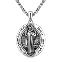 TOUPOP Sterling Silver Four Way Cross St Michael St Christopher St Benedict St Joseph St Francis Pendant Necklace-style_name:3-St Benedict-01