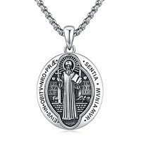wholesale Patron Saint Necklace S925 Sterling Silver Four Way Cross Necklace St Michael/st Christopher/st Benedict/st Joseph/st Francis Pendant, Religious Protection Necklace For Men Women Birthday Father's Day Anniversary -style_name:3-St Benedict-01