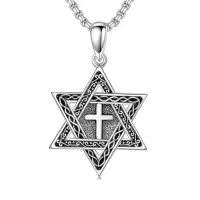 TOUPOP Sterling Silver & Cubic Zirconia Star Of David Necklace With Cross-style_name:Celtic Star of David