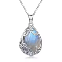 TOUPOP Sterling Silver & Gemstone Filigree Teardrop Pendant Necklace-color_name:Labradorite