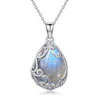 wholesale Teardrop Necklace 925 Sterling Silver Filigree Gemstone Pendant Necklace Fine Jewelry Birthday Christmas Gifts For Women Her Mom -color_name:Labradorite