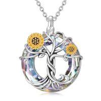 wholesale TOUPOP Sunflower Necklace 925 Sterling Silver Tree Of Life Sunflower Pendant Necklace With Crystal Birthday Christmas Jewelry Gifts For Women -color_name:2-Purple Crystal