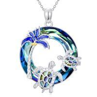 wholesale Turtle Gifts S925 Sterling Silver Crystal Sea Turtle Necklace Christmas Gifts For Women, 18+2 Inch -color_name:18-Blue-Two Turtle