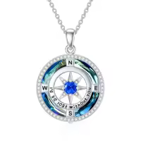 TOUPOP Sterling Silver Crystal Birthstone Compass I'd Be Lost Without You Pendant Necklace-color_name:A-Blue Circle Crystal-09-Sep-Sapphire