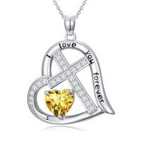wholesale Cross Necklace For Women 925 Sterling Silver Heart Birthstone Necklaces Christian Jewelry Baptism Birthday Christmas Gifts For Women -color_name:11-November-Citrine