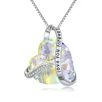 TOUPOP Sterling Silver Crystal Heart Pendant Birthstone Necklace-style_name:04-Apr.