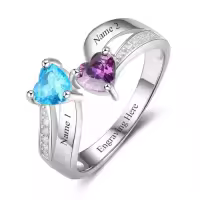 TOUPOP Sterling Silver Simulated Birthstones Personalized Mother Rings-color_name:B-Mothers Birthstone Ring
