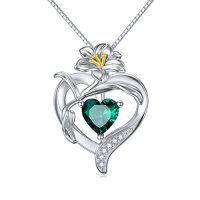wholesale TOUPOP Birth Flower Necklace 925 Sterling Silver Heart Birthstone Pendant Necklaces Birth Month Floral Jewelry Birthday Christmas Gifts For Women Her -style_name:5-May-Lily