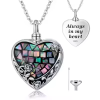 TOUPOP 925 Sterling Silver Abalone Shell Heart Locket Urn Necklace-style_name:Urn Necklace