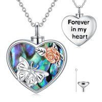 wholesale TOUPOP 925 Sterling Silver Butterfly/hummingbird/lotus/angel Wings/dragonfly Urn Necklace For Ashes Jewelry For Ashes Of Loved Ones Forever In My Heart Abalone Necklace -style_name:Butterfly