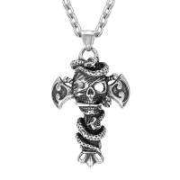 TOUPOP Stainless Steel Stone Skull Dragon Pendant Necklace for Men-style_name:cross Ⅰ