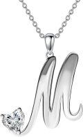 wholesale 18K White Gold Plated Sterling Silver Moissanite Heart Initial A-Z Necklace for Women-0-0