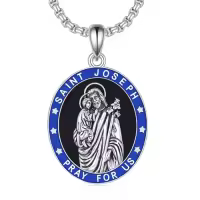 TOUPOP Sterling Silver Four Way Cross St Michael St Christopher St Benedict St Joseph St Francis Pendant Necklace-style_name:1-St Joseph-Black Onyx