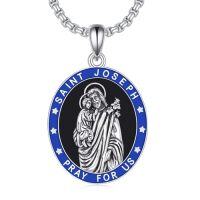 wholesale Patron Saint Necklace S925 Sterling Silver Four Way Cross Necklace St Michael/st Christopher/st Benedict/st Joseph/st Francis Pendant, Religious Protection Necklace For Men Women Birthday Father's Day Anniversary -style_name:1-St Joseph-Black Onyx
