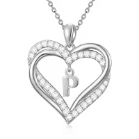 TOUPOP Sterling Silver Heart P Initial Letter Pendant Necklace for Women Jewelry Christmas Valentine Mothers Day Birthday Gifts for Women Her Wife Girlfriend Mom-style_name:Heart Initial P