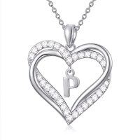 wholesale TOUPOP Heart Initial Necklace 925 Sterling Silver Initial A-z Letter Pendant Necklace Double Heart Jewelry Anniversary Birthday Christmas Gifts For Women Her Wife Girlfriend -style_name:Heart Initial P