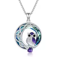 TOUPOP Sterling Silver Crystal Hummingbird Cardinal Owl Necklace-style_name:03-Owl