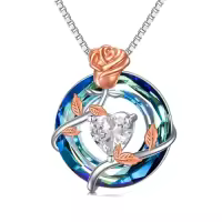 TOUPOP Sterling Silver Blue Crystal Birthstone Flower Pendant Necklace-color_name:04-April-Synthetic Diamond