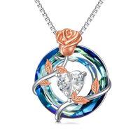 wholesale TOUPOP Birthstone Necklace For Women 925 Sterling Silver Rose Flower Pendant Blue Circle Crystal Jewelry Birthday Gifts -color_name:04-April-Synthetic Diamond