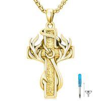 wholesale Cross Necklace For Men 925 Sterling Silver Cross Antler Fish Hook Necklace Pendant Deer Jewelry Birthday Christmas Hunting Religious Christian Gifts -style_name:10-Gold
