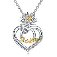 wholesale TOUPOP Sister Gifts From Sister Birth Flower Sister Necklace Sister Birthday Gifts From Sister Sterling Silver Sister Necklaces I Love You Sister Pendant Necklace Fashion Jewelry Gifts For Women Friend Sister Female Friendship Lasts Forever Jewelry Birthday Birth Flower Necklace -color_name:01-January-Snow Lotus