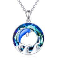 wholesale TOUPOP Sea Turtle/mermaid/dolphin/shell/starfish/conch/seahorse Necklace For Women Sterling Silver Ocean Pendant Necklace With Crystal Ocean Beach Charm Jewelry Birthday Christmas Gifts -style_name:Style 5-Dolphin