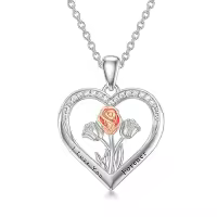 TOUPOP Sterling Silver Tulips Rose Sunflower Lotus Flower Pendant Necklace-style_name:02-Rose
