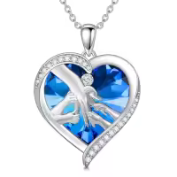 TOUPOP Sterling Silver Blue Crystal Mother And Children Hands Heart Necklace-style_name:5 child