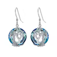 TOUPOP Sterling Silver Blue Crystal Tree Of Life Letter Drop Dangle Earrings-style_name:Y Initial