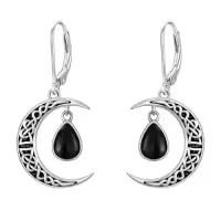 TOUPOP Sterling Silver Celtic Moon Earrings Vintage Crescent Witch Jewelry Gifts For Women-color_name:Black Onyx