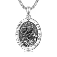 TOUPOP 925 Sterling Silver Stainless Steel Saint Medal Protection Necklace-style_name:K-St Anthony Necklace B