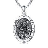 wholesale Saint Patron Necklace For Men Women 925 Sterling Silver Saint Pendant With Stainless Steel Chain St Medal Protection Necklace Catholic Religious Amulet Gifts For Him -style_name:K-St Anthony Necklace B