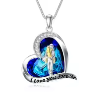 TOUPOP Sterling Silver Crystal Father Daughter Necklace Heart Pendant Gift-style_name:Dad and 1 Daughter Necklace-A
