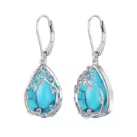 TOUPOP Sterling Silver Gemstone Celtic Filigree Teardrop Dangle Earrings-color_name:Turquoise