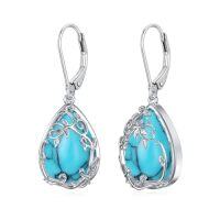 wholesale Celtic Filigree Earrings 925 Sterling Silver Teardrop Gemstone Dangle Earrings Fine Jewelry Birthday Christmas Gifts For Women -color_name:Turquoise