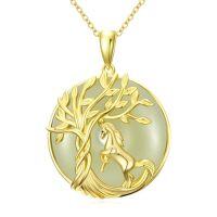 wholesale Jade Necklace For Women 14k Gold Plated Sterling Silver Tree Of Life Animal Pendant Good Fortune Jewelry Christmas Gifts For Women Mom Wife -style_name:Horse