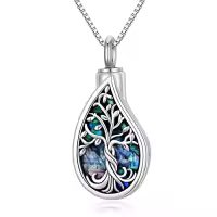 TOUPOP Sterling Silver Gemstone Teardrop Tree Of Life Urn Necklace-color_name:Abalone Shell