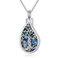 wholesale TOUPOP Teardrop Tree Of Life Urn Necklace For Ashes 925 Sterling Silver Gemstone Tree Of Life Cremation Jewelry With Funnel Filler Memorial Jewelry Gifts For Women Men -color_name:Abalone Shell