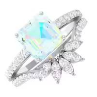 TOUPOP Sterling Silver Moissanite Opal Wedding Ring Set For Women-style_name:G Opal Moissanite Ring