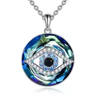 TOUPOP Sterling Silver Crystal Evil Eye Necklace Pendant Protection Gift-style_name:A-Blue crystal