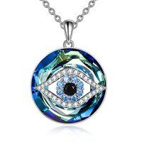 wholesale TOUPOP Sterling Silver Evil Eye Necklace Protection Crystal Pendant For Women Good Luck Vintage Evil Eye Pendant Jewelry Birthday Gifts For Women Friend Female -style_name:A-Blue crystal