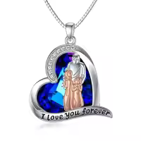 TOUPOP Sterling Silver Crystal Father Daughter Necklace Heart Pendant Gift-style_name:Dad and 2 Daughter Necklace-A