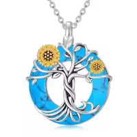 TOUPOP Sterling Silver Crystal Sunflower Tree Of Life Pendant Necklace-color_name:5-Turquoise