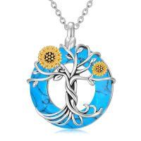 wholesale TOUPOP Sunflower Necklace 925 Sterling Silver Tree Of Life Sunflower Pendant Necklace With Crystal Birthday Christmas Jewelry Gifts For Women -color_name:5-Turquoise