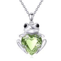 wholesale TOUPOP Christmas Gifts Frog Necklace S925 Sterling Silver Crystal Frog Gifts For Women Frogs Jewelry Birthday Gifts -style_name:Frog Necklace-Heart Crystal