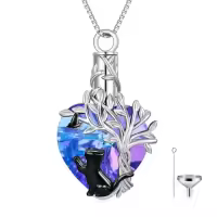 TOUPOP Sterling Silver Amethyst Heart Tree Of Life Cremation Urn Necklace-style_name:Cat