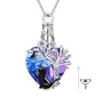 wholesale TOUPOP Heart Tree Of Life Urn Necklace For Ashes 925 Sterling Silver Cat/dog/hummingbird Cremation Jewelry With Amethyst Crystal W/funnel Filler Memorial Gifts For Women -style_name:Cat
