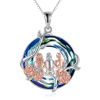 TOUPOP Sterling Silver Crystal Sister Rose Flower Sisters Necklace-color_name:A-3 Sister-Blue Crystal
